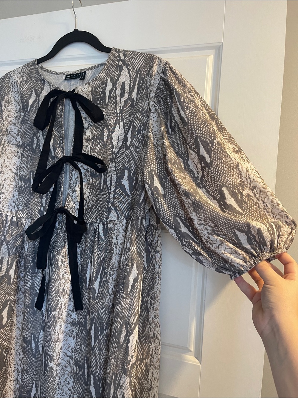 ASOS Snake Print Babydoll Dress with Black Ties - Picture 5 of 8